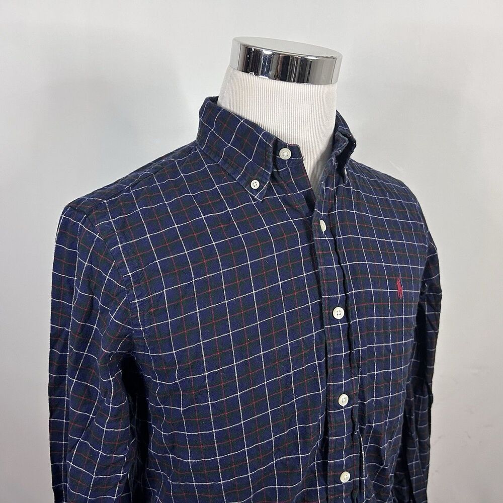 Polo Ralph Lauren Medium Classic Fit Flannel Shirt Blue Plaid Button Down Cotton